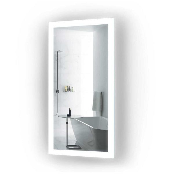 Krugg Bijou 15 X 20 LED bathroom mirror w/ reflection of a modern bathroom