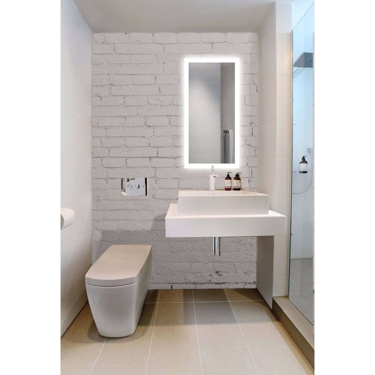 Krugg Bijou 15 X 30 LED bathroom mirror complementing a contemporary bathroom design