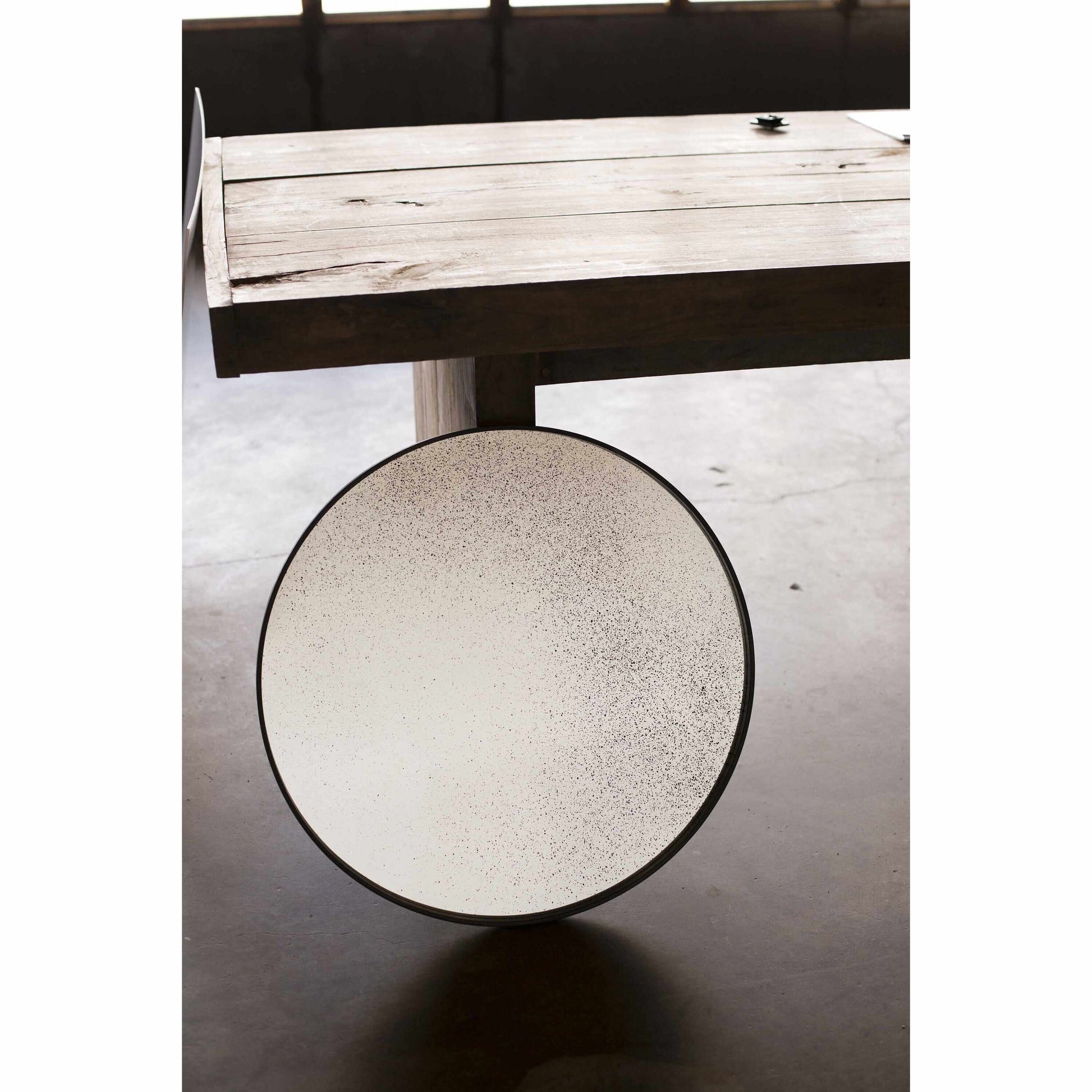 Wall Mirror - Aged Round With A Wooden Frame - 20601