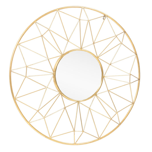 Gild Design Hana gold round mirror with geometric metal frame.