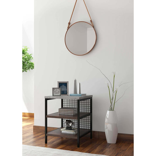  Modern interior with Alias round mirror on a rope in a serene setting