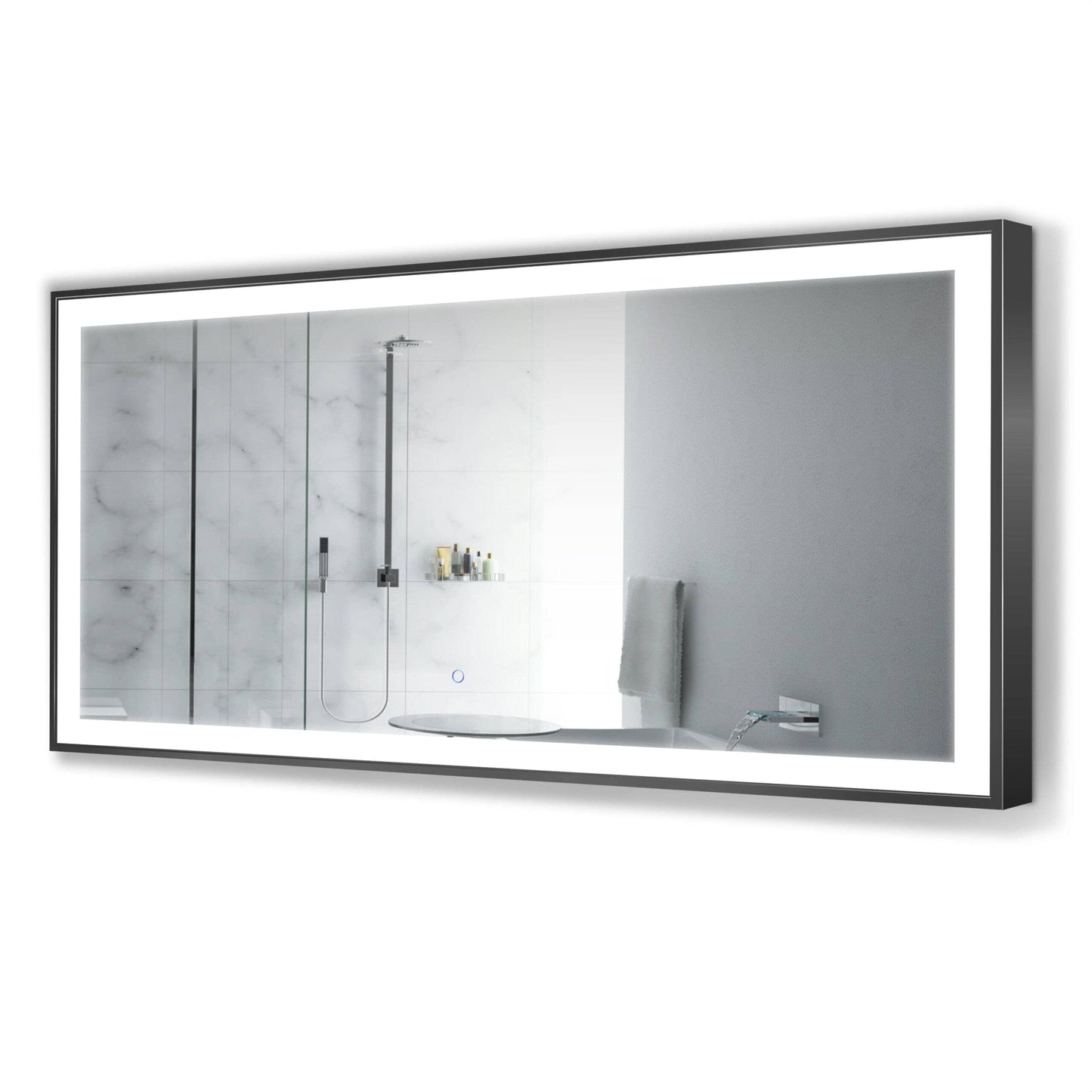 Krugg Soho 60" x 36" LED Bathroom Mirror - Matte Black/Gold Lighted Bathroom Mirror, LED Bathroom Mirror, LED Mirror, Lighted Mirror Krugg Reflections USA Matte Black 