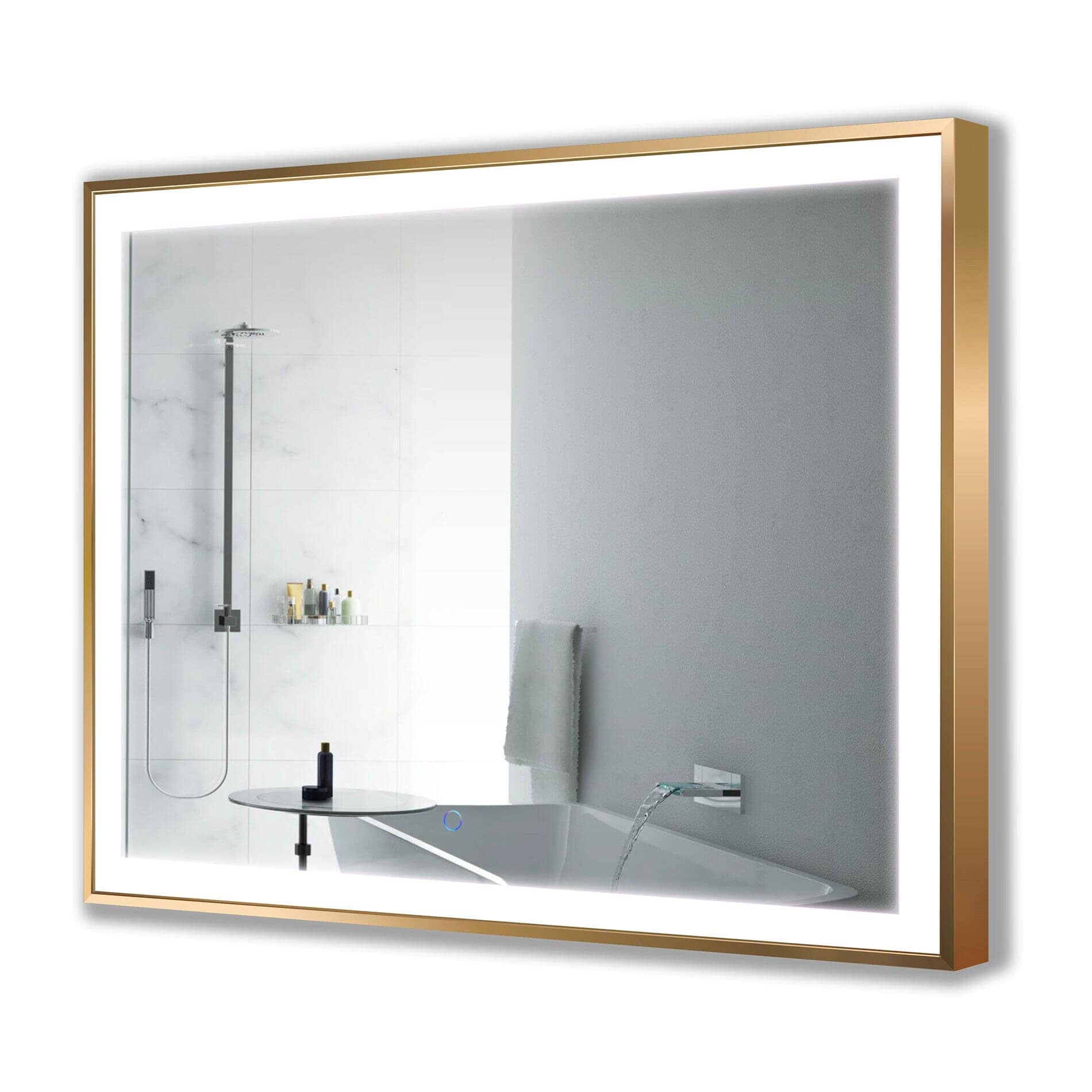 Krugg Soho 48" x 36" LED Bathroom Mirror - Matte Black/Gold Lighted Bathroom Mirror, LED Bathroom Mirror, LED Mirror, Lighted Mirror Krugg Reflections USA Matte Gold 