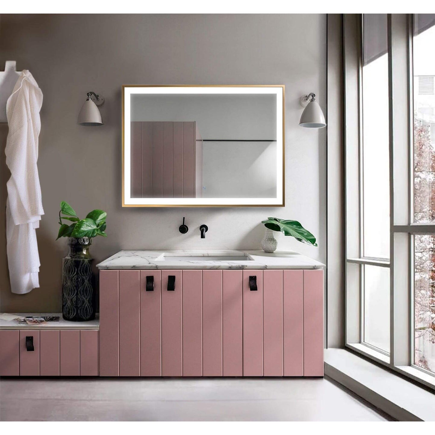 Krugg Soho 48" x 36" LED Bathroom Mirror - Matte Black/Gold Lighted Bathroom Mirror, LED Bathroom Mirror, LED Mirror, Lighted Mirror Krugg Reflections USA 