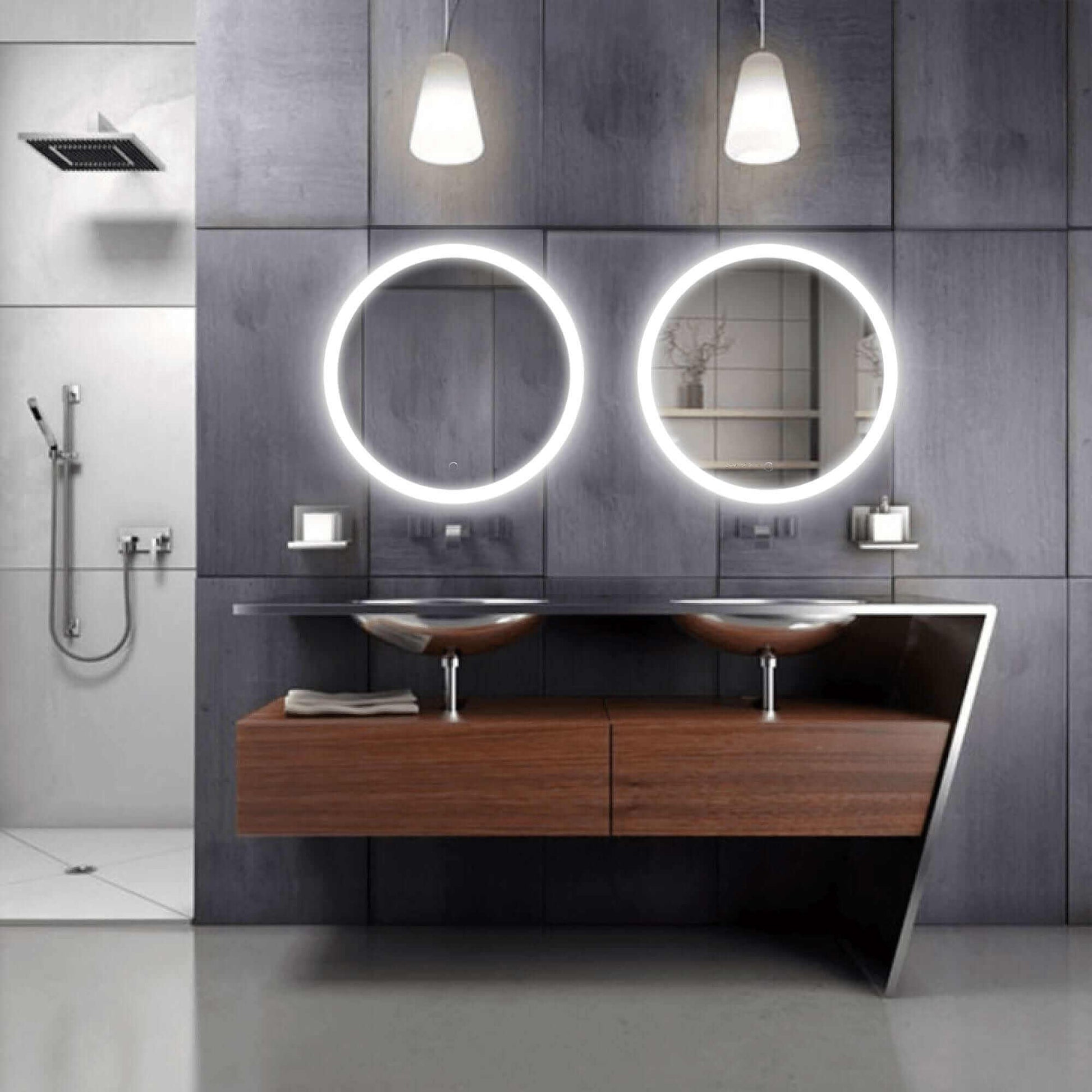 Krugg Sol 27" Round LED Bathroom Mirror w/ Dimmer & Defogger Lighted Bathroom Mirror, LED Bathroom Mirror, LED Mirror, Lighted Mirror Krugg Reflections USA 