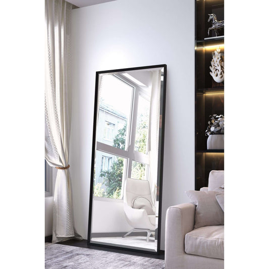 Bassett Mirror Driessen Black Lacquer Floor Mirror Front View in  room setting
