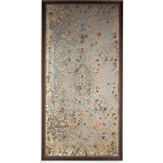 Bassett Mirror Antiqued Morocco Design Floor Mirror with an oriental rug design 