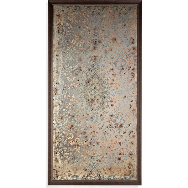 Bassett Mirror Antiqued Morocco Design Floor Mirror with an oriental rug design 