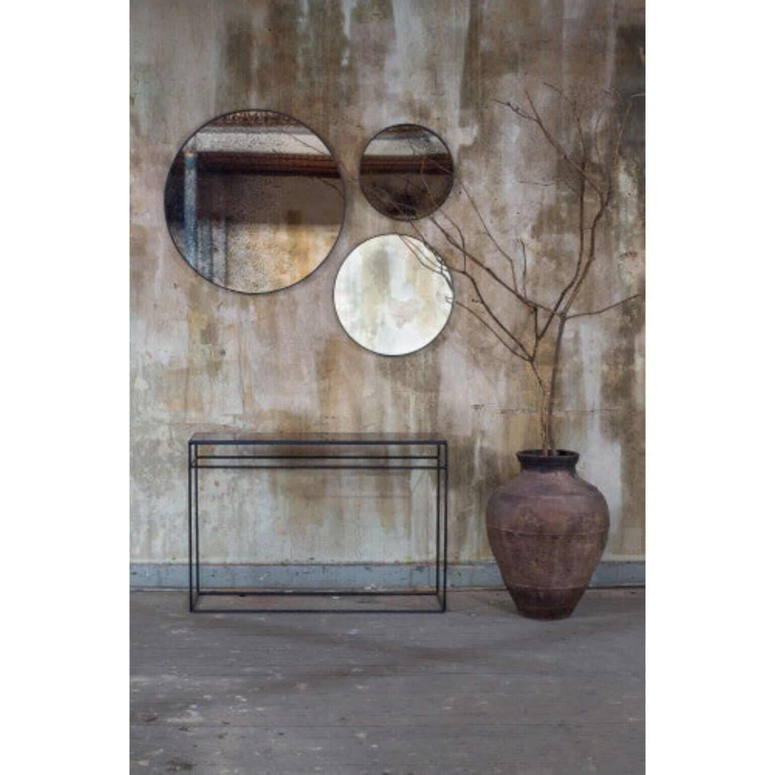 Wall Mirror - Aged Round With A Wooden Frame - 20601