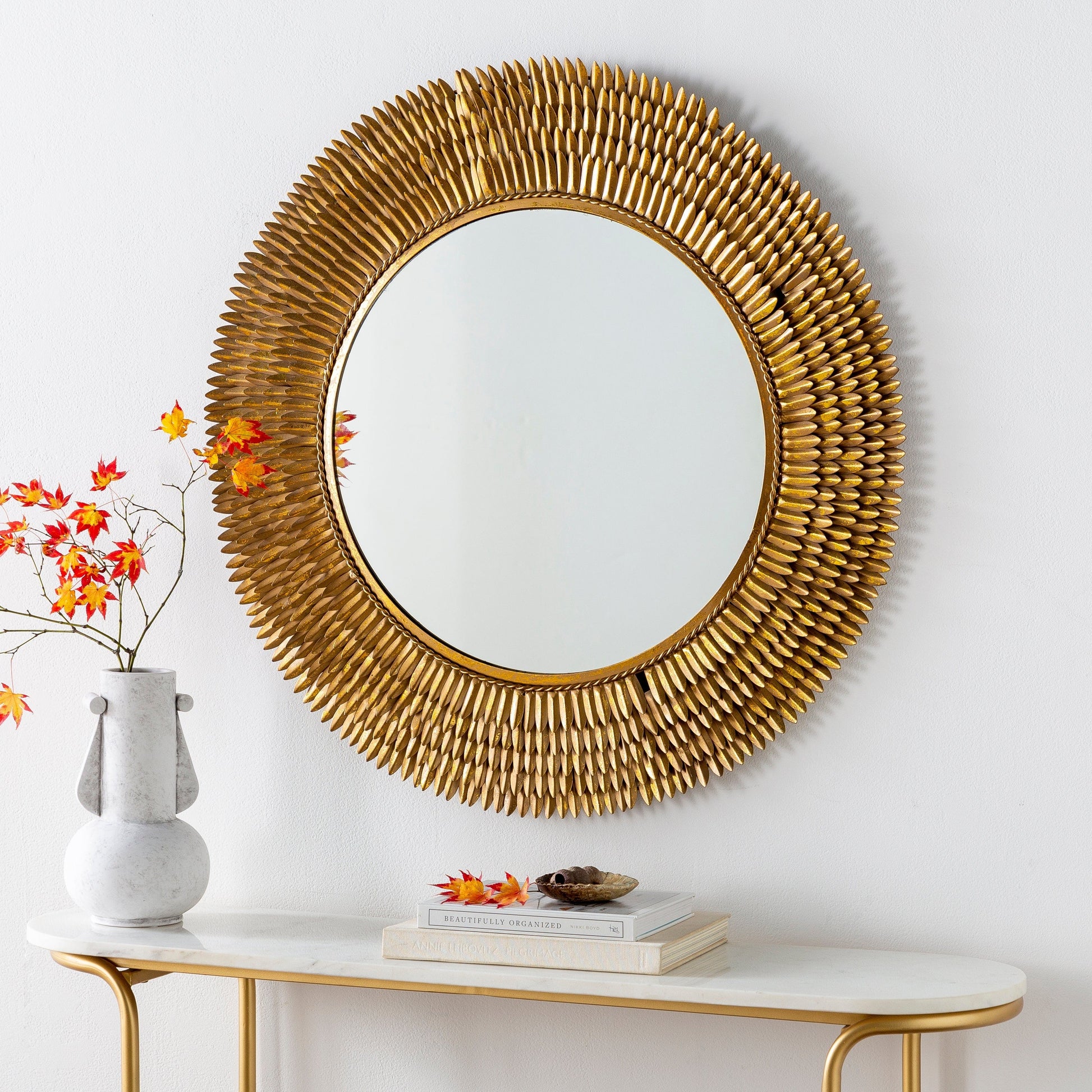 Decorative Wall Mirror - SURYA Anubis Old Gold 32" Round 