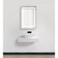 Krugg Svange 2436l LED Medicine Cabinet with a white wall mounted sink with the LED light on