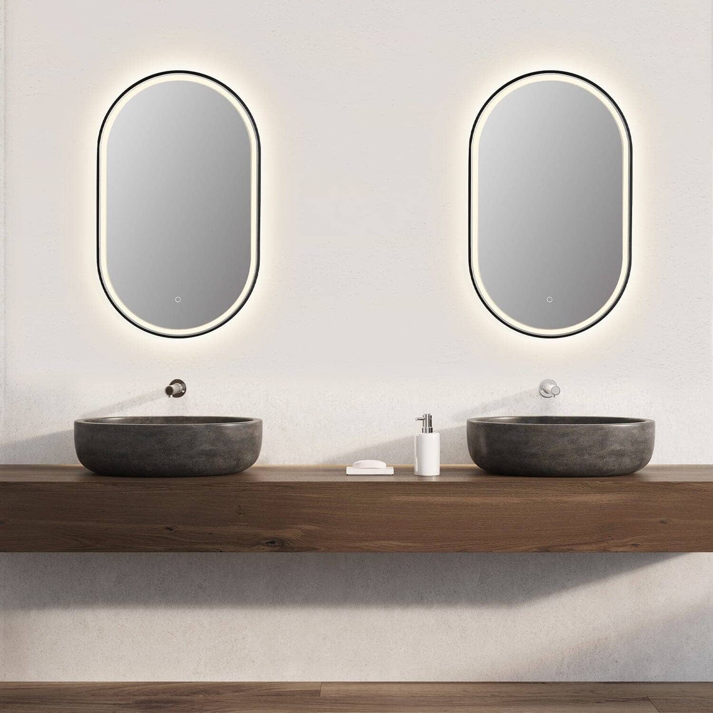 Altair Oleggio Oval 36" Bathroom Vanity LED Lighted Wall Mirror - Black Frame