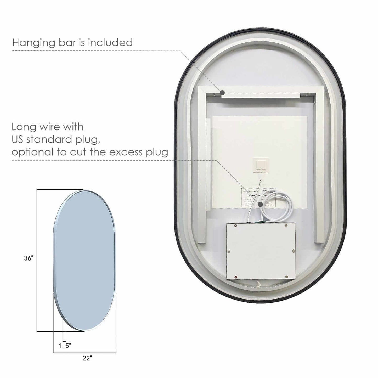 Altair Oleggio Oval 36" Bathroom Vanity LED Lighted Wall Mirror Backing