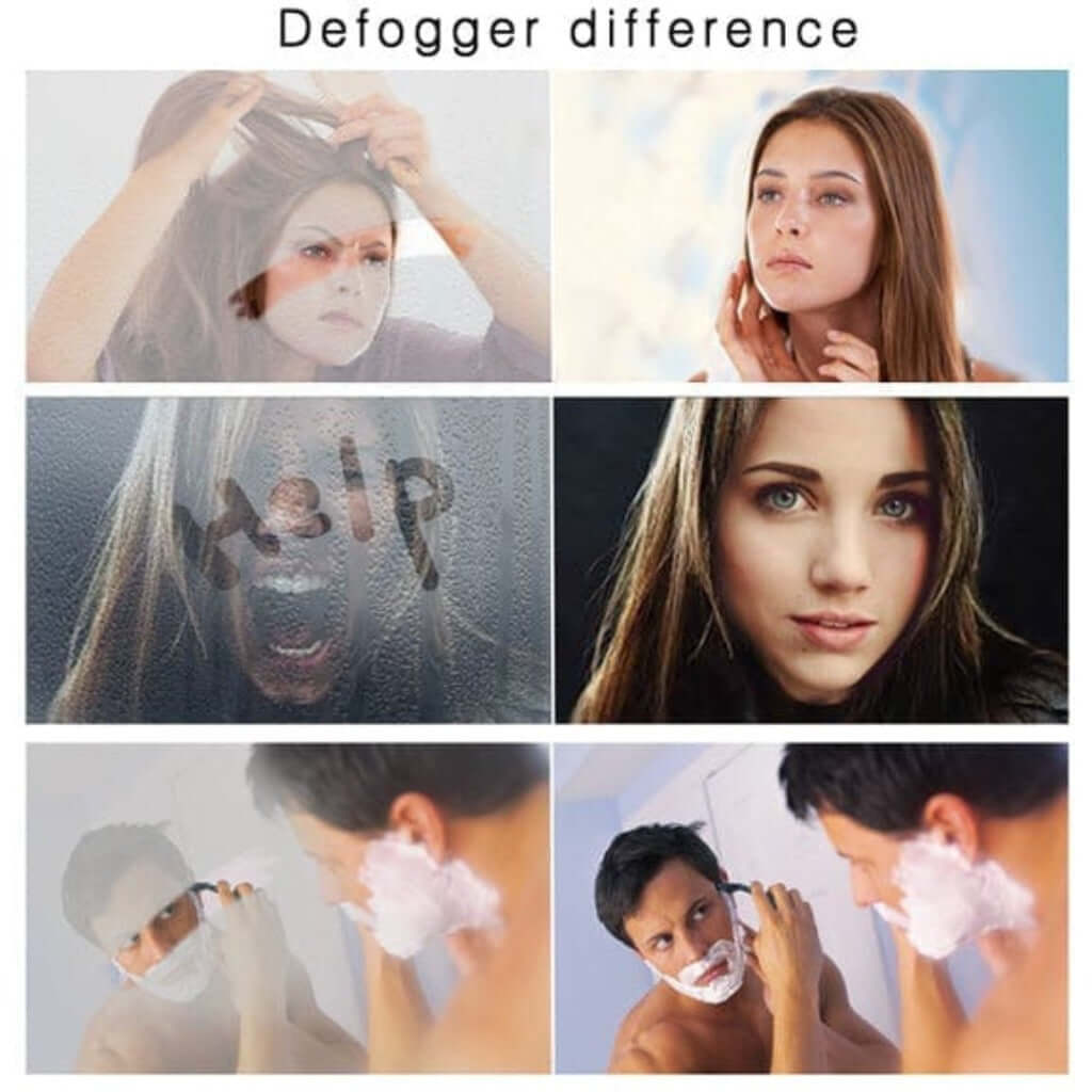 Kinetic Defogger Difference picture in a bathroom setting