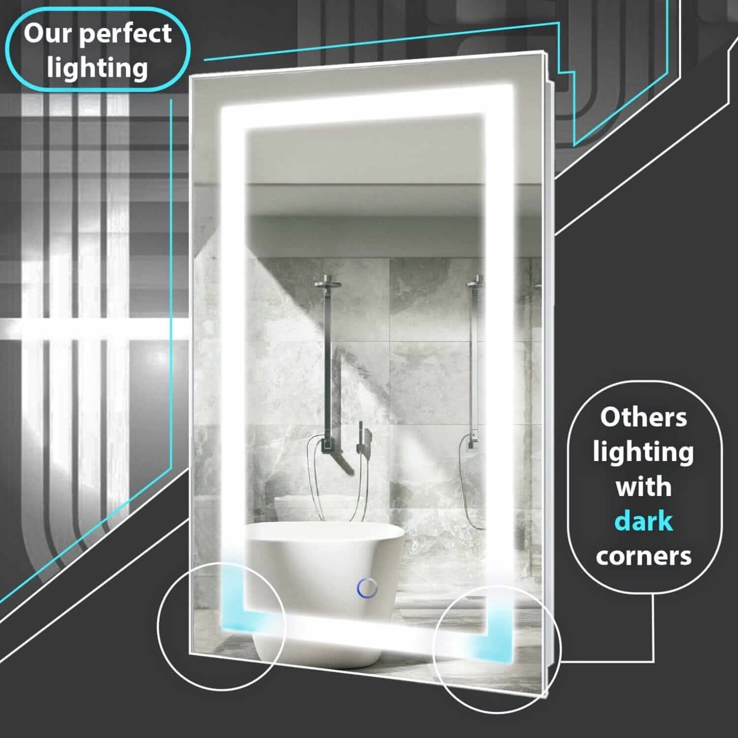 LED Bathroom Mirror - Krugg No Dark Corners Pic