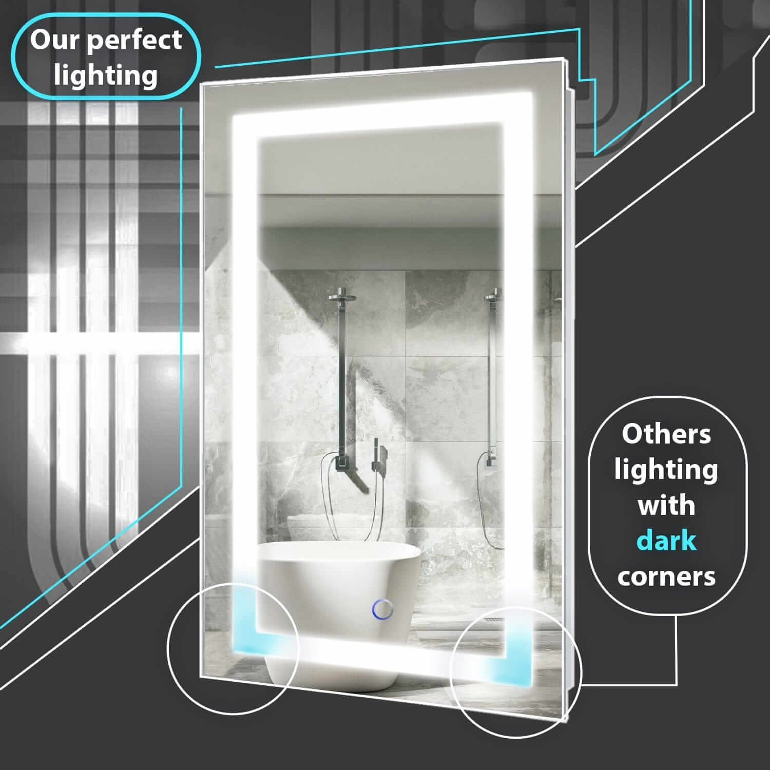 Krugg Icon 84 x 30 LED Bathroom Mirror - Dimmer & Defogger
