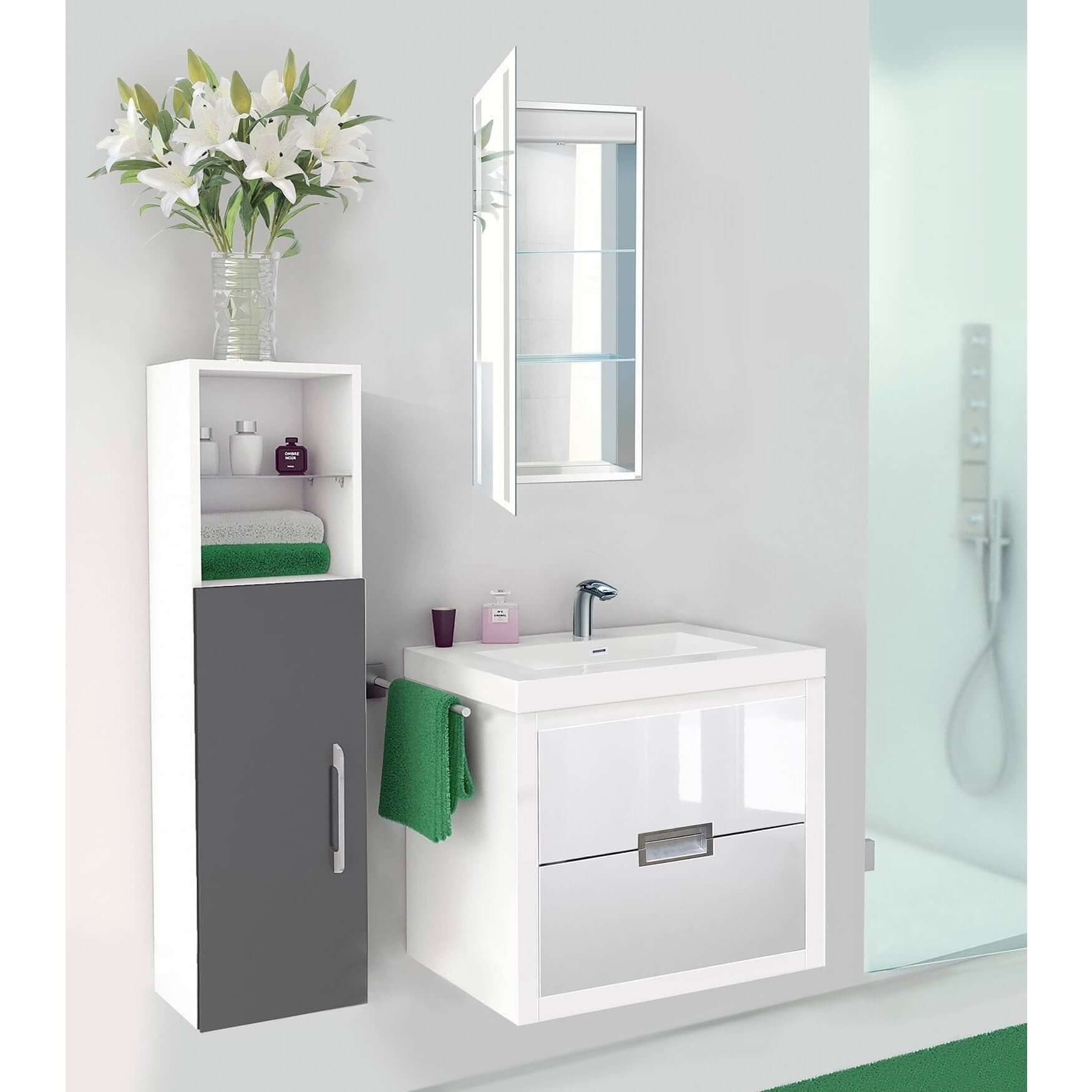 Kinetic bathroom medicine cabinet with mirror and efficient LED lighting