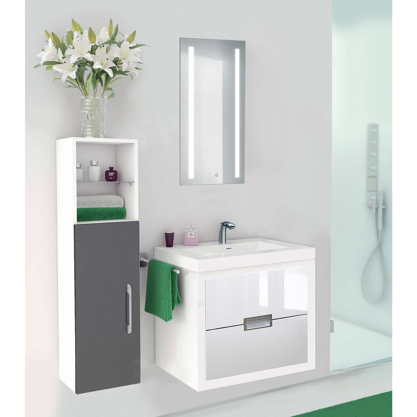 Bathroom interior highlighting the Kinetic medicine cabinet with green accents