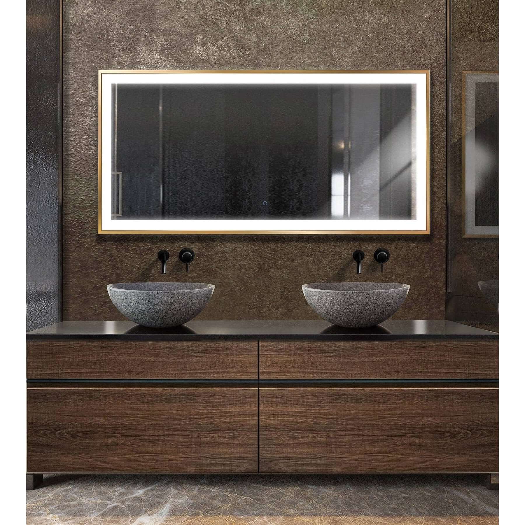 Lighted Bathroom Mirror - Krugg Soho Gold LED - SOHO6030G