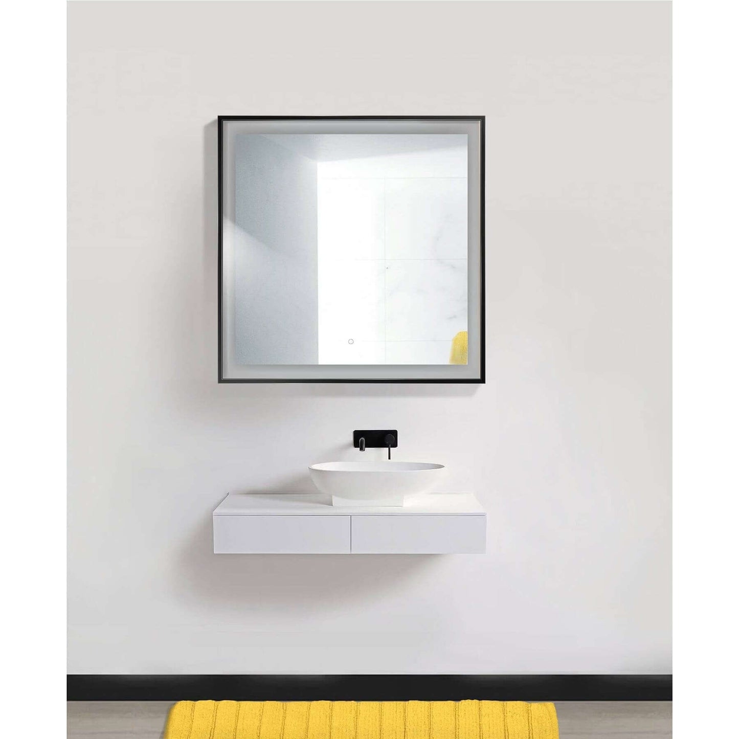 Lighted Bathroom Mirror - Krugg Soho Matte Black - SOHO3636B