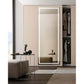 Krugg EXL 96 x 36 LED Bathroom Mirror with built-in defogger and smart touch dimmer in modern bedroom setting.