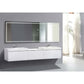 Krugg EXL 96 x 36 LED Bathroom Mirror with Perfect Task Lighting, Defogger, and Smart Touch Dimmer above modern double sink vanity.
