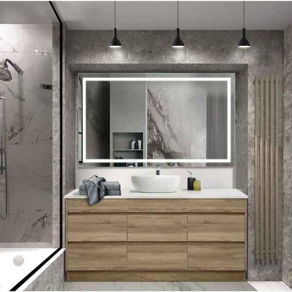 Krugg Icon 60x36 LED Bathroom Mirror in a modern bathroom 