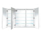 Krugg Svange 6042LLR 60″ X 42″ LED Medicine Cabinet with open mirrored doors and adjustable shelves for organized storage.